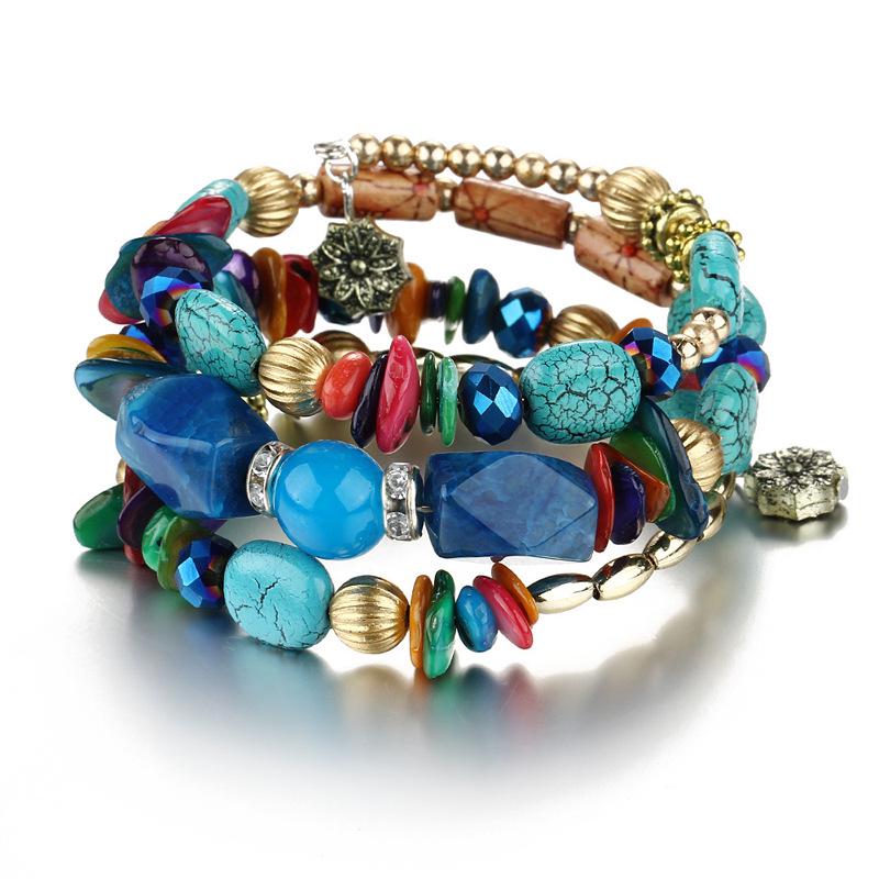 European & American Bohemian Multi-layer Agate Shell Elastic Bracelet for Women