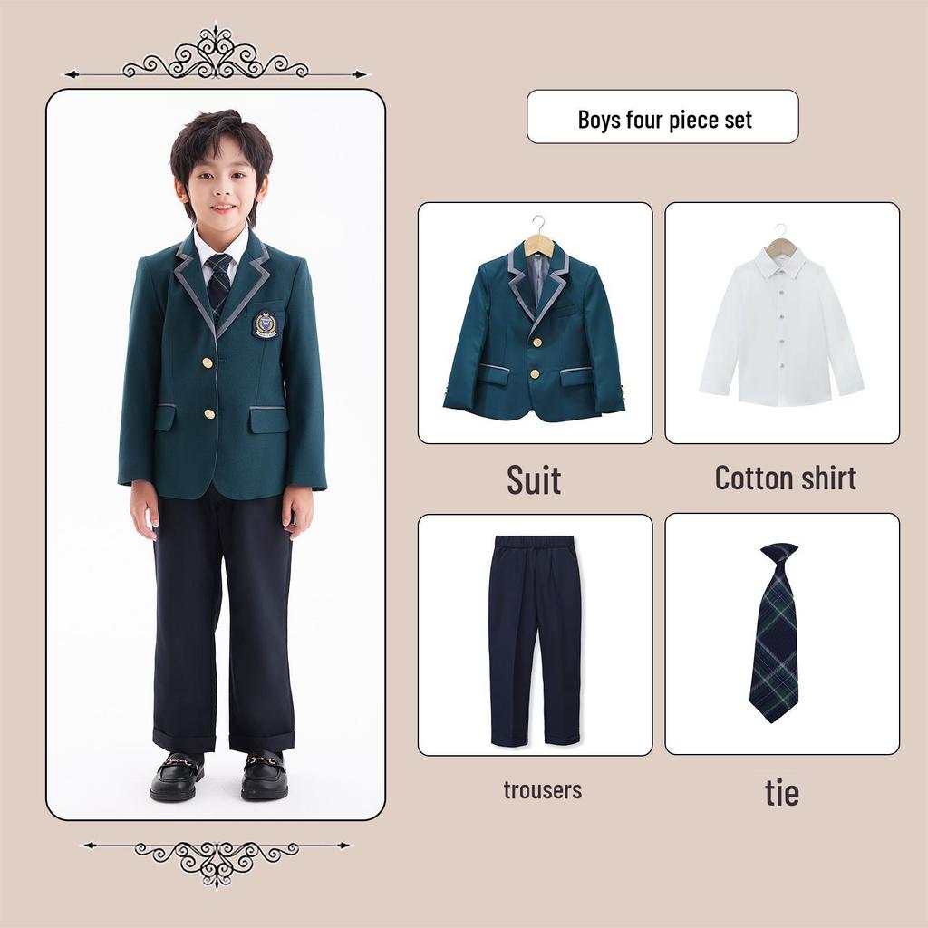 British Style Spring/Autumn Three-Piece Kindergarten & Primary School Uniform Set