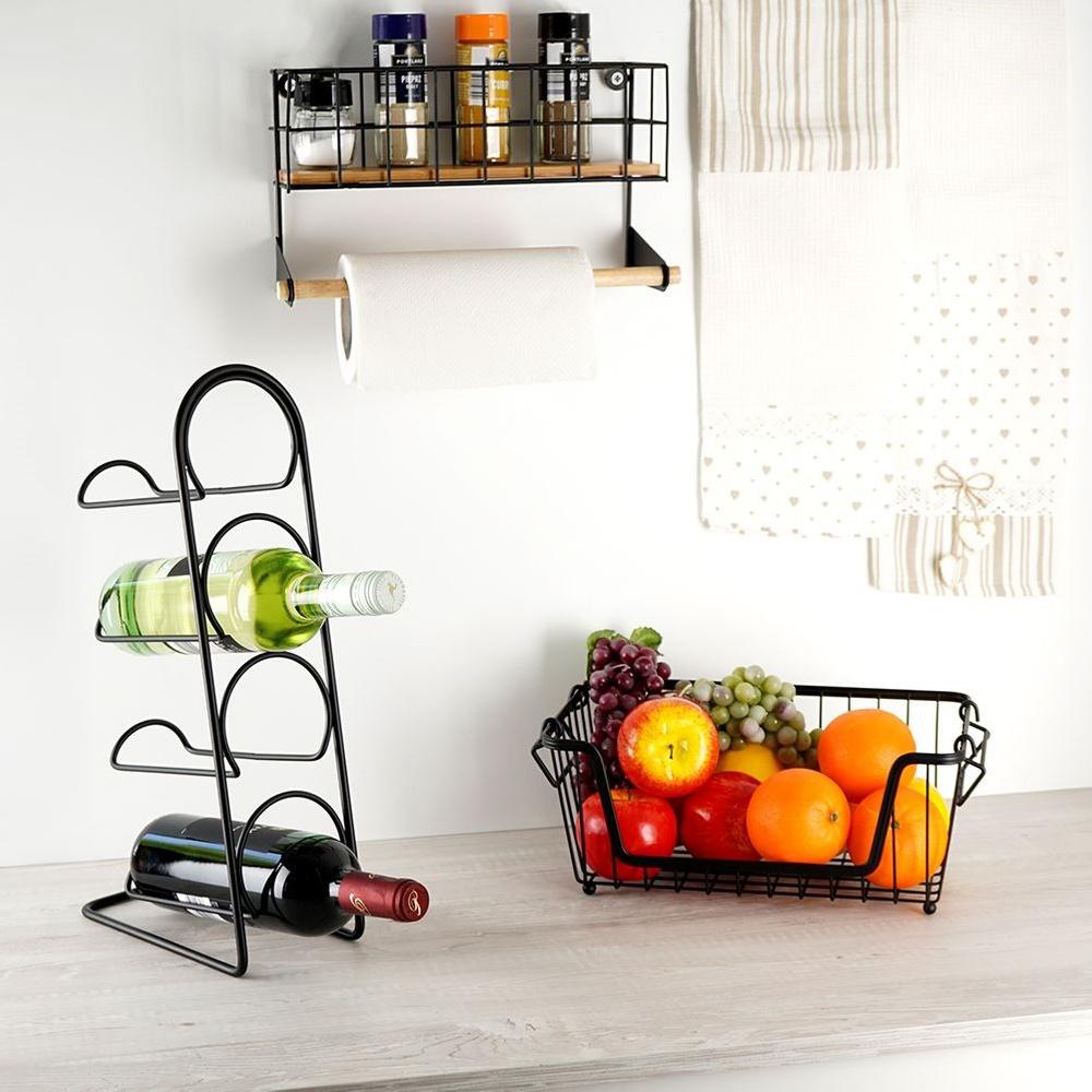 Black Metal Wine Rack for 4 Bottles, 21x43 Cm