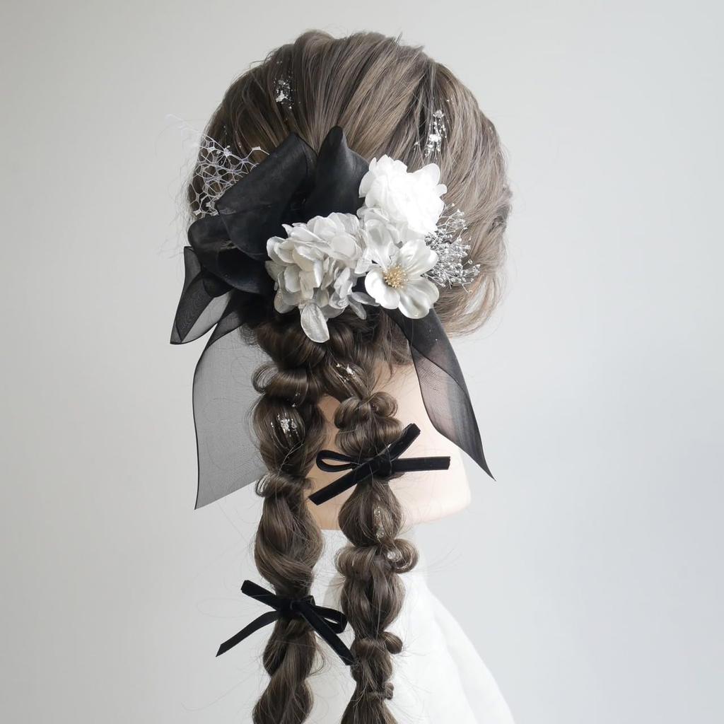 [Lomeri] Lomeri Organza Ribbon and Dried Flower Hair Accessory A271 (Black)