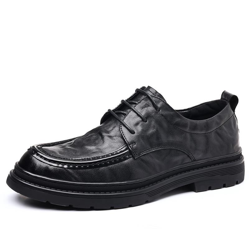 2025 New First-layer Cowhide Business Dress Leather Shoes Men's Big Head Fashion Trend Retro Men's Shoes