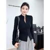 Hong Kong Style Double Zipper Stand-Up Collar Short Jacket: Women's Slim Fit Sweet & Spicy Long Sleeve Base Shirt
