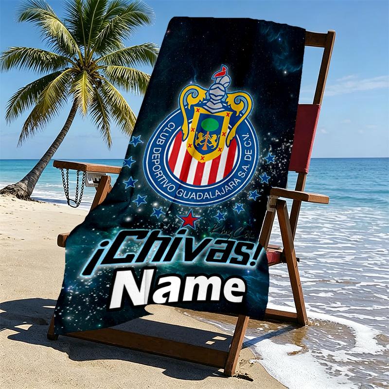 Custom Name Personalized Club Deportivo Guadalajara Print Beach Towel, for Trip Camping Beach Party Home Decor, Birthday Gift for Family & Friends