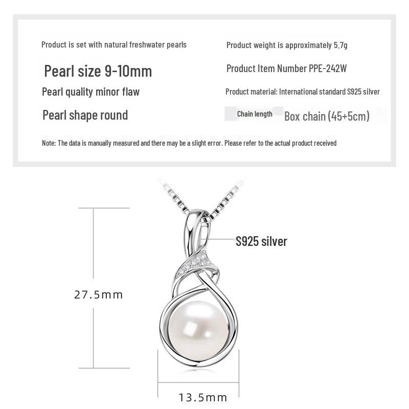 Freshwater Pearl & Diamond-Set Silver Pendant Necklace for Women
