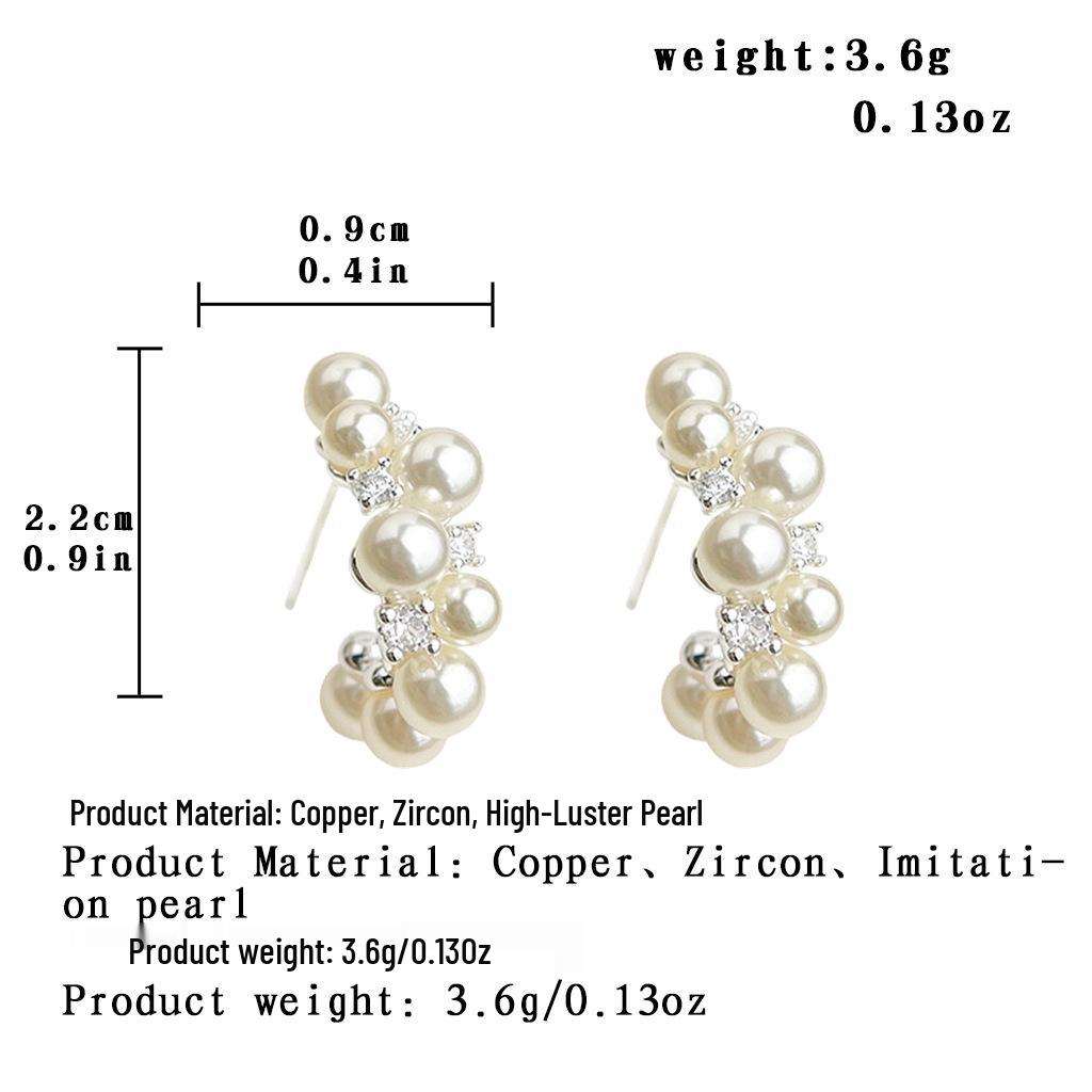 Luxury Zircon Pearl Earrings with Elegant French Design and Silver Accents for Women