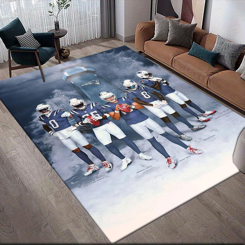 Patriots Players Flannel Printed Carpet, Home Sofa Decoration for Living Room & Bedroom, Non‑Slip Play Flannel Floor Mat for Game Room