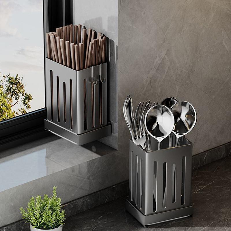 1Pc Kitchen Chopsticks Holder Multifunctional Hanging Utensil Drying Rack Hooks No Drilling Wall Mounted Spoon Fork Holders