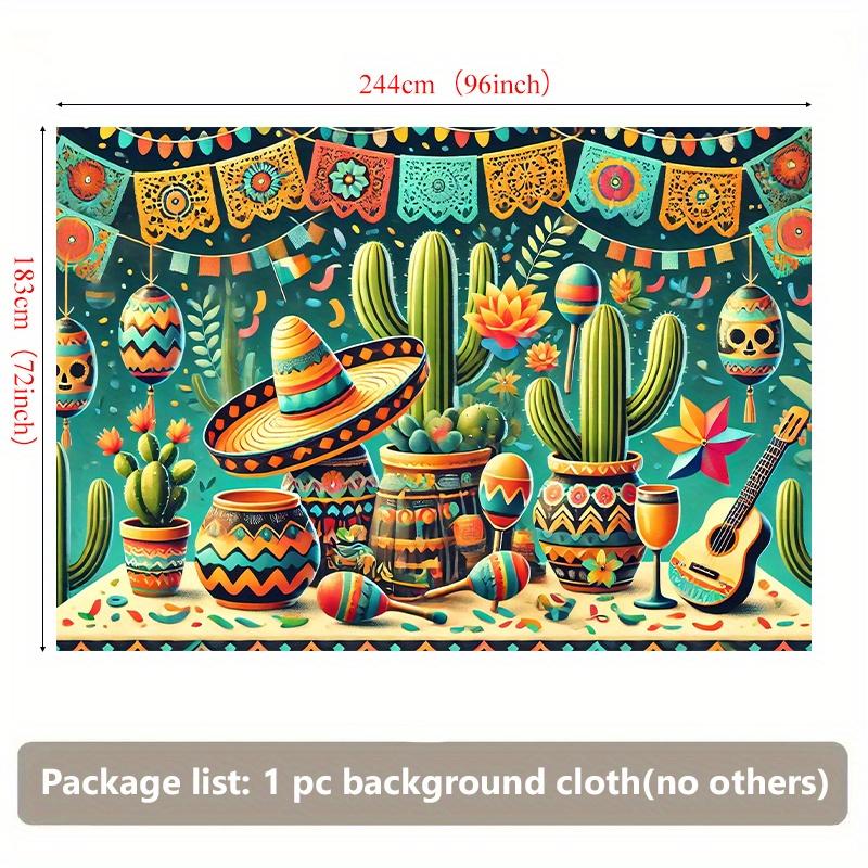 Cheerful decoration | Luminous Mexican 2D background banner 1 piece festive polyester wall covering with sombrero motif DJH
