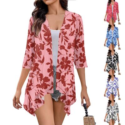 Damen-Cardigan mit unregelmäßigem Dreiviertelärmeln und Druck und Taschenjacke