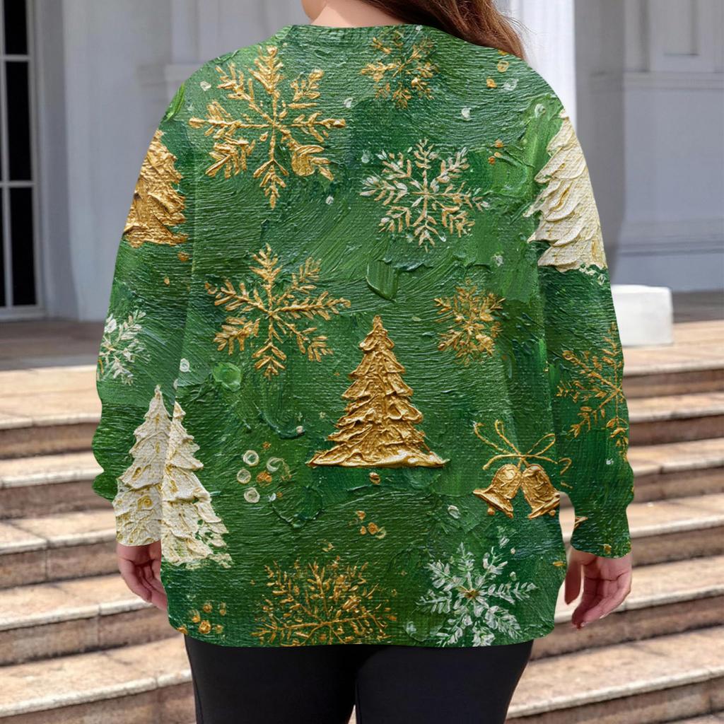Ladies' Fashionable And Casual Christmas Cute Printed Round Neck Long Sleeved Knitted Yarn
