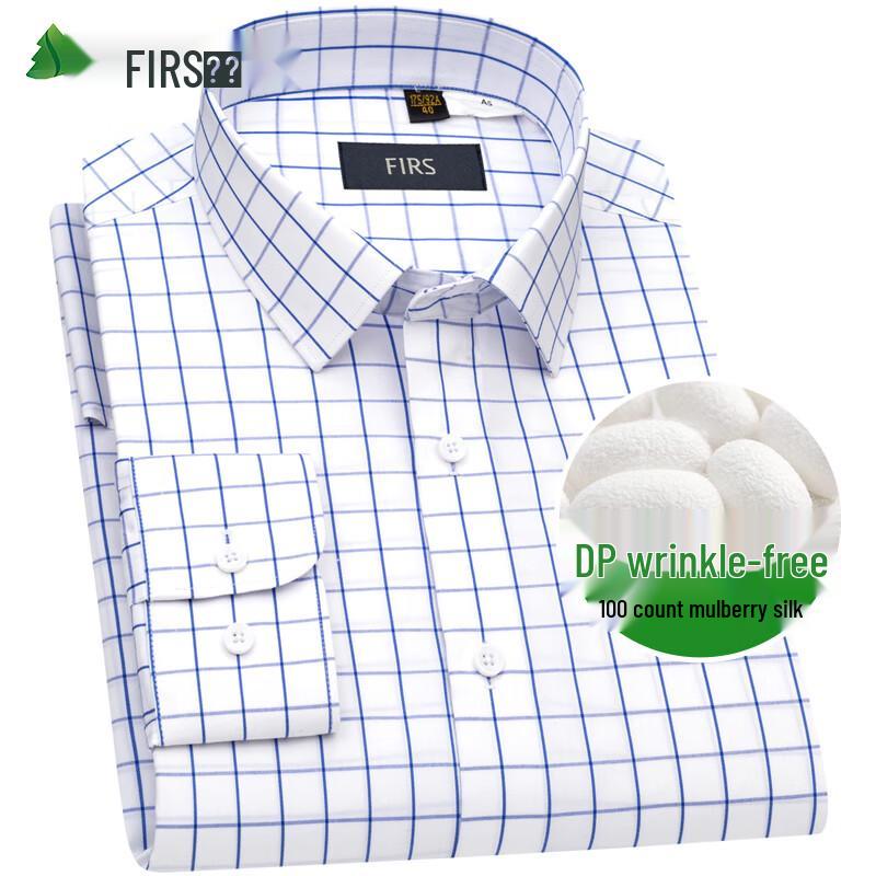 FIRS Men's Silk-Blend Non-Iron Business Casual Long-Sleeve Shirt