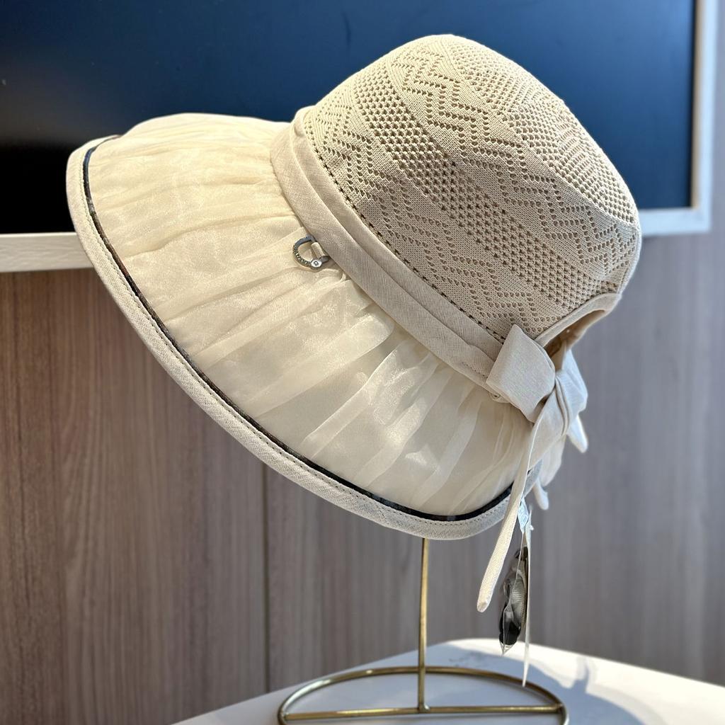 Summer New Hat Women's Sunshade Hollow Beach Bucket Hat Outdoor Travel Bow Sun Hat