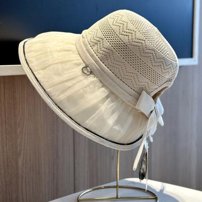 Summer New Hat Women's Sunshade Hollow Beach Bucket Hat Outdoor Travel Bow Sun Hat