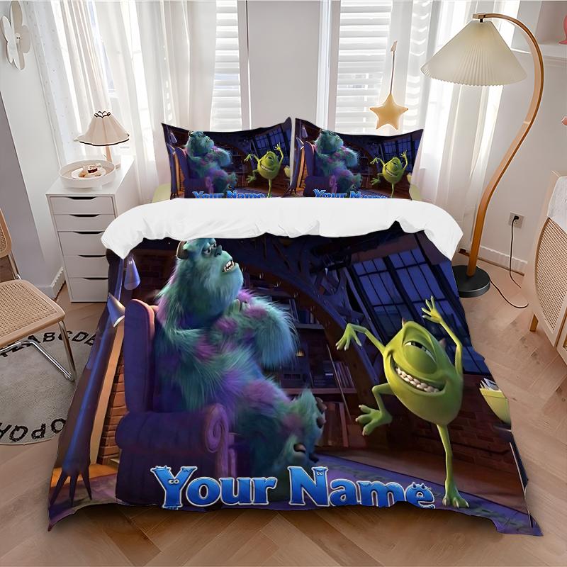 Monster Name Bedding Set Personalized Washable 3pcs Duvet Cover Pillowcases Soft Microfiber Home Bedroom Gift