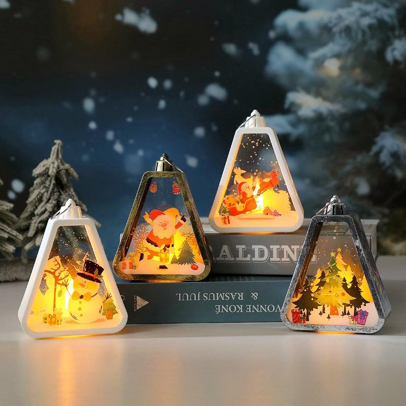 13cm/5.12in Christmas Night Light Plastics Lamp Box Old Man Snowman Sleigh Tree Peripherals Bedroom Desktop Decoration Gift Toys