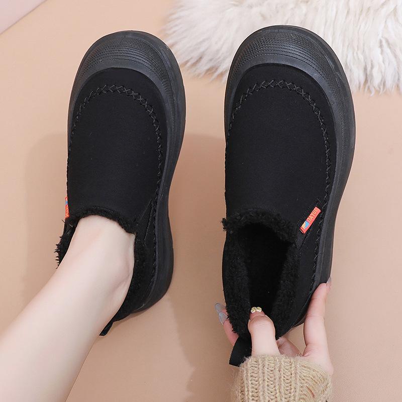 Women Cozy Slip-On Winter Boots with Warm Brown Fabric and Non-Slip PVC Sole