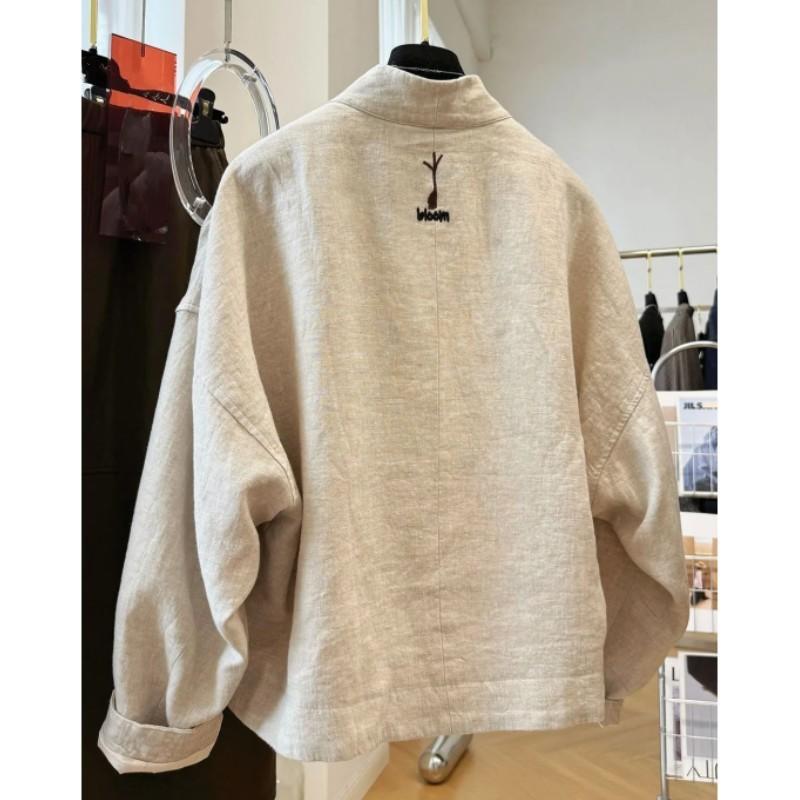 Women's Spring/Fall Embroidered Short-Sleeve Jacket with Distinctive V-Neck