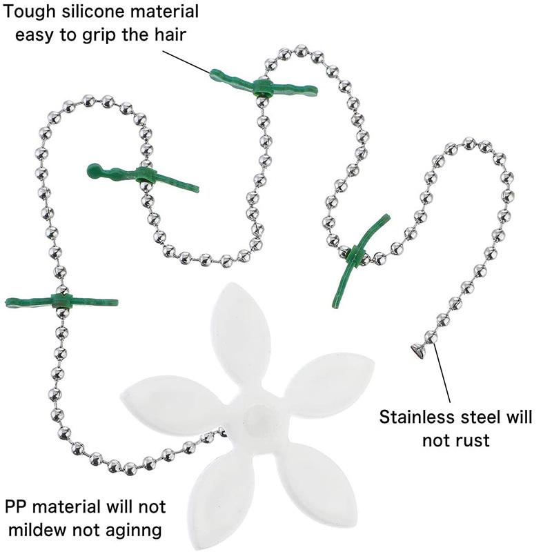 2Pcs Premium Drain Hair Catcher Flower Shower Hair Cleaning Chain Bathroom Drain Strainer Hair Catcher Chain Hook