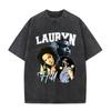 Gewaschenes Vintage Singer Lauryn Hill Grafikdruck T-Shirt Herren Damen Kleidung Hip Hop Mode Street Oversized Rundhals T-Shirts