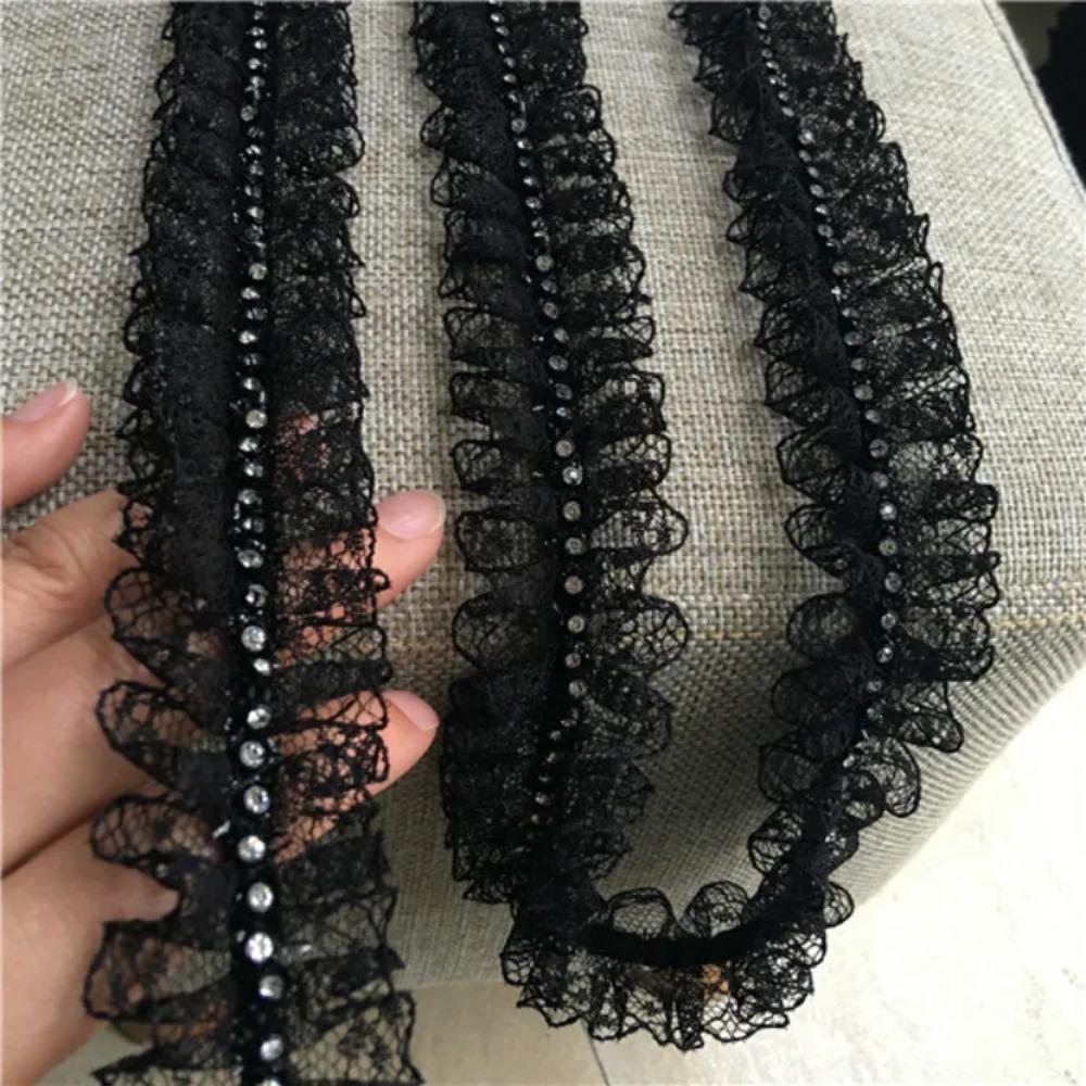 

Stylish 4CM Wide Embroidered Trim Soft Texture DIY Beaded Ribbons Trim Chiffon Wedding Fringe Decor Sewing Supplies 1Yard чёрный
