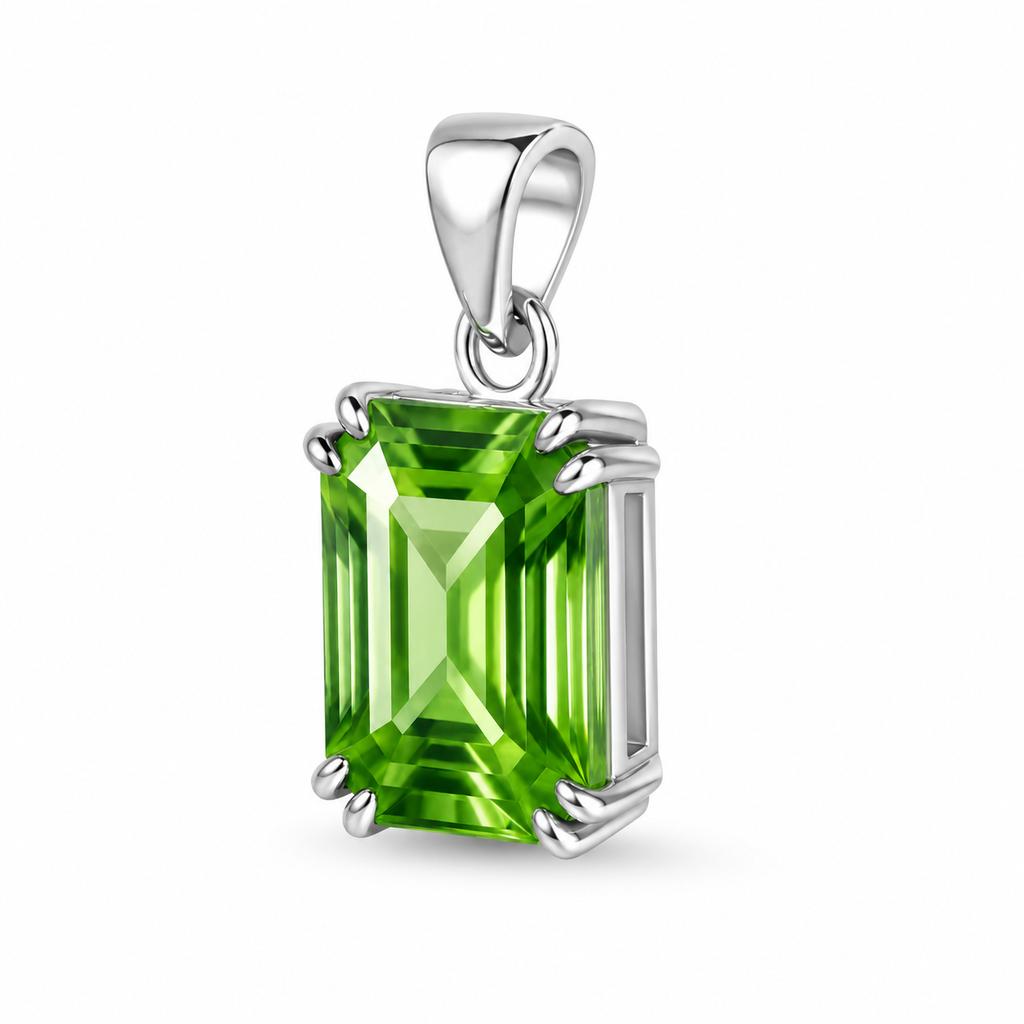 Natural Green Peridot Pendant 925 Sterling Silver 18 ct Emerald Cut Gemstone Jewelry Gift