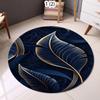 Round Decorative Bath Mat Navy Blue Tropical Feather Design Soft Absorbent Bathroom Rug for Home Decor