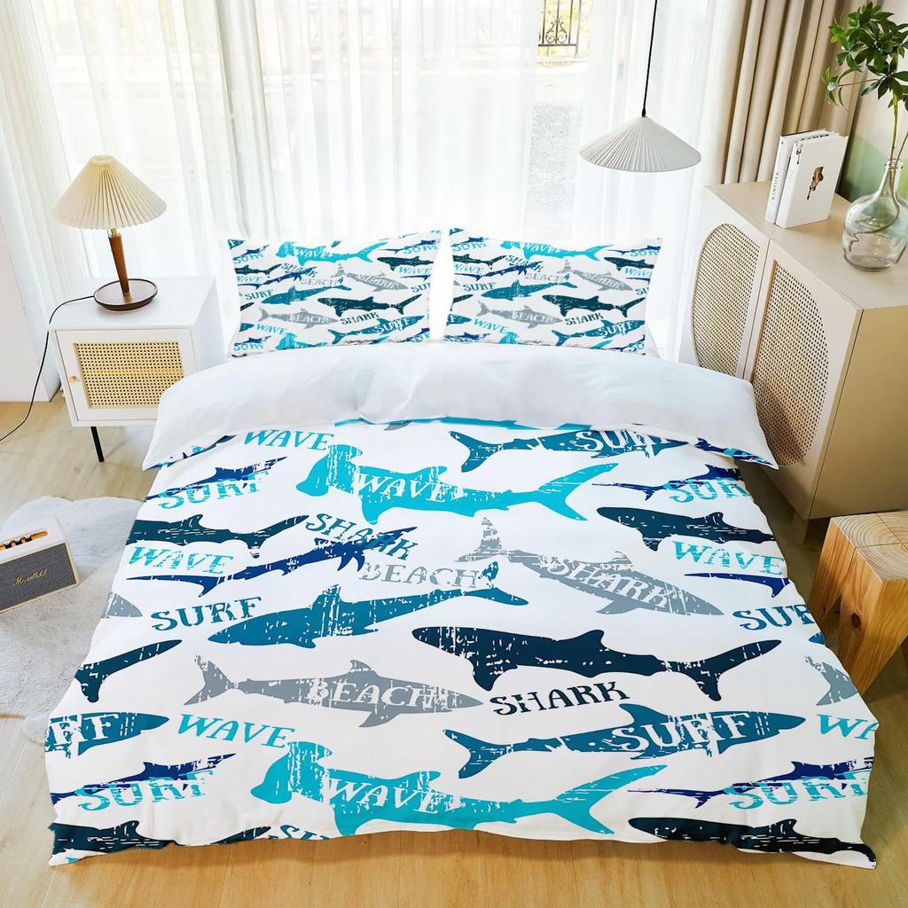 Shark marine life duvet cover digital print set suitable for boys and girls bedroom decoration bedding