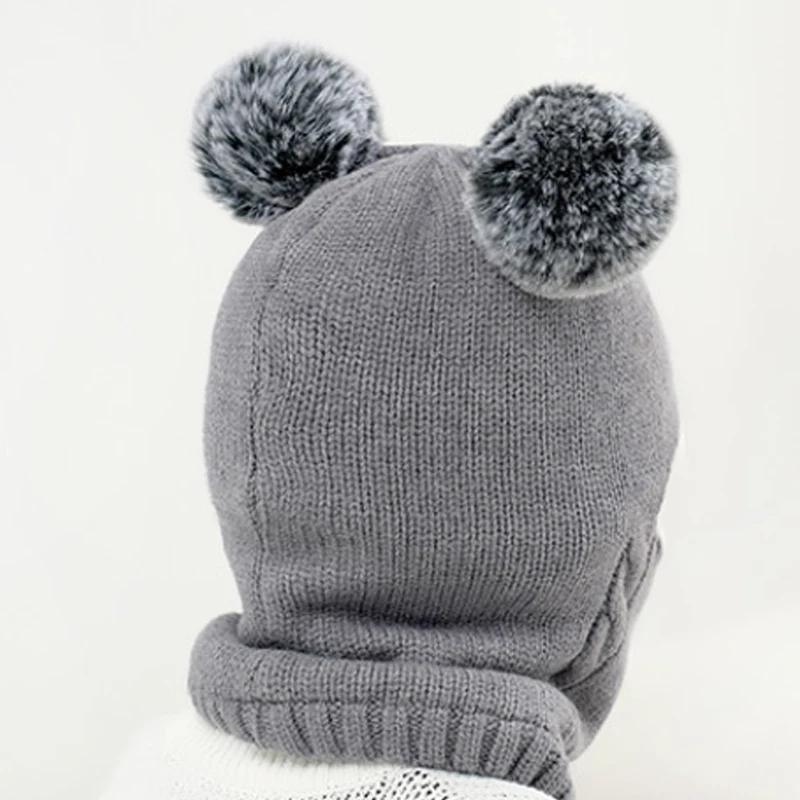New Baby Boy Girl Hats Scarf All In One Winter Thicken Plus Velvet Face Ear Protection Knitted Cap Outdoor Toddler Kids Warm Hat