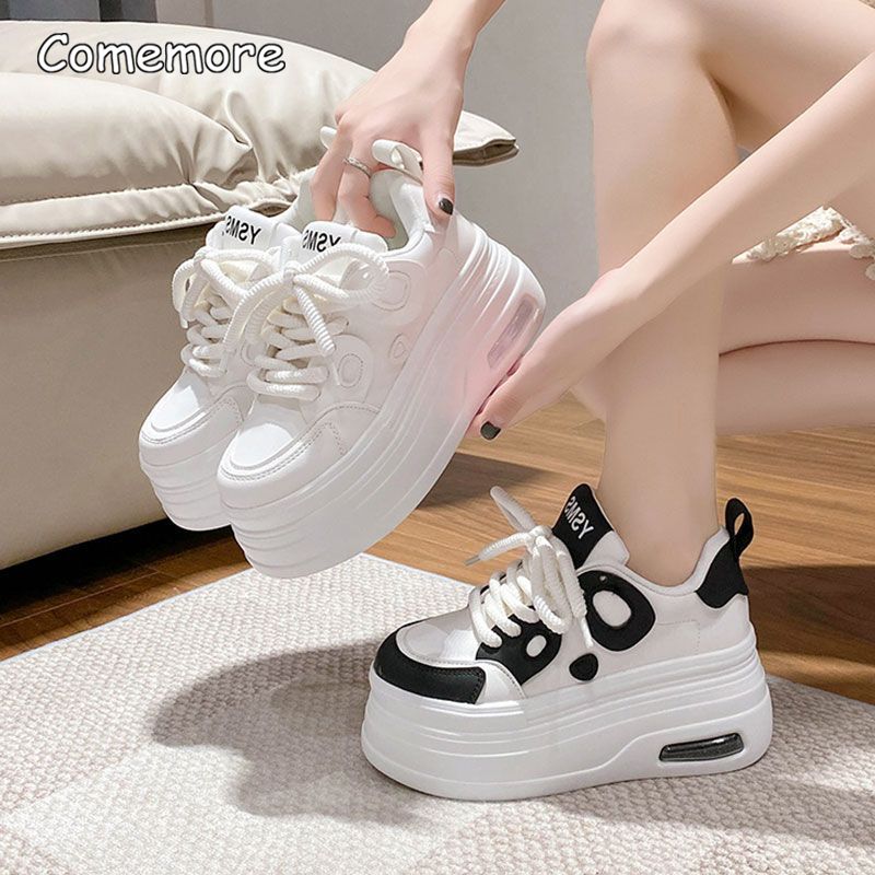 Fashion 8CM High Platform Shoes Women Spring Autumn Chunky Sneakers Thick Sole Leather Casual Shoes Breathable Sneakers Woman Size 35 40