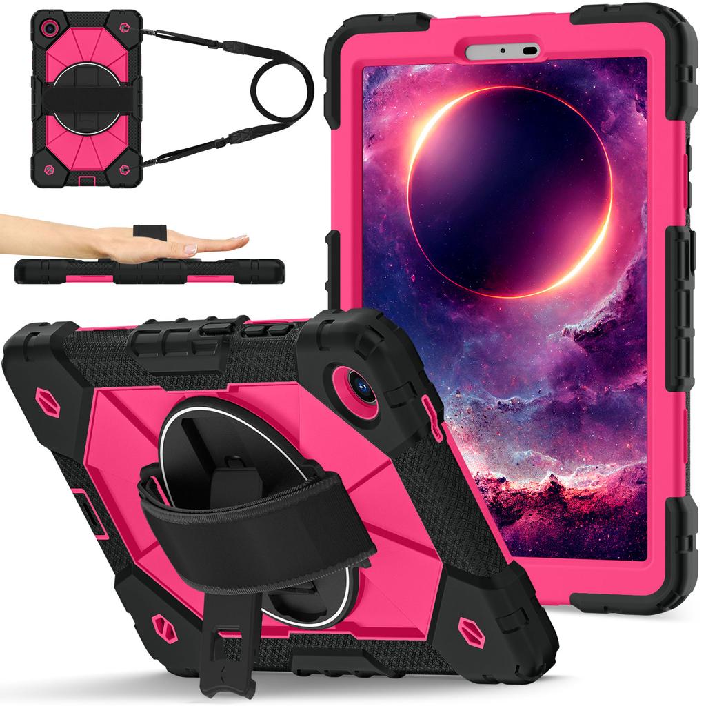 For Lenovo Tab One 8.7 K9 TB-305FU TBX305XU 2025 360 Rotating Hybrid Cover with Shoulder Strap PC-Silicone Heavy Duty Stand Case