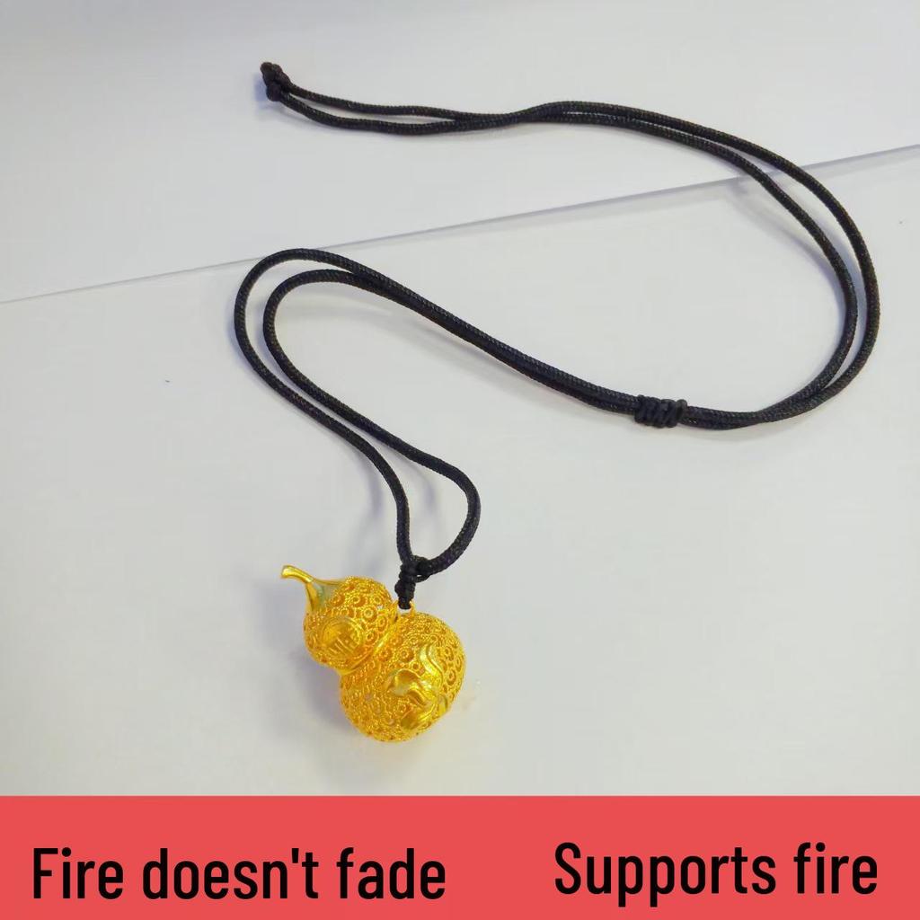 Fireproof Gold Gourd Pendant with Black Rope Sweater Chain - Non-fading, High Color Retention, New Chinese Hollow Design
