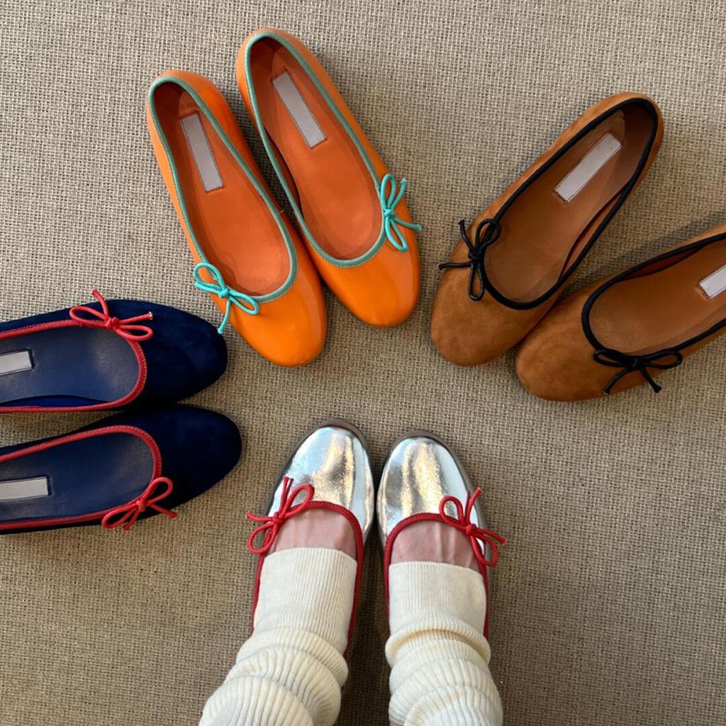 Sheepskin version~ French bow silver ballet shoes women's one-pedal grandma shoes round head light mouth flat-soled single shoes women