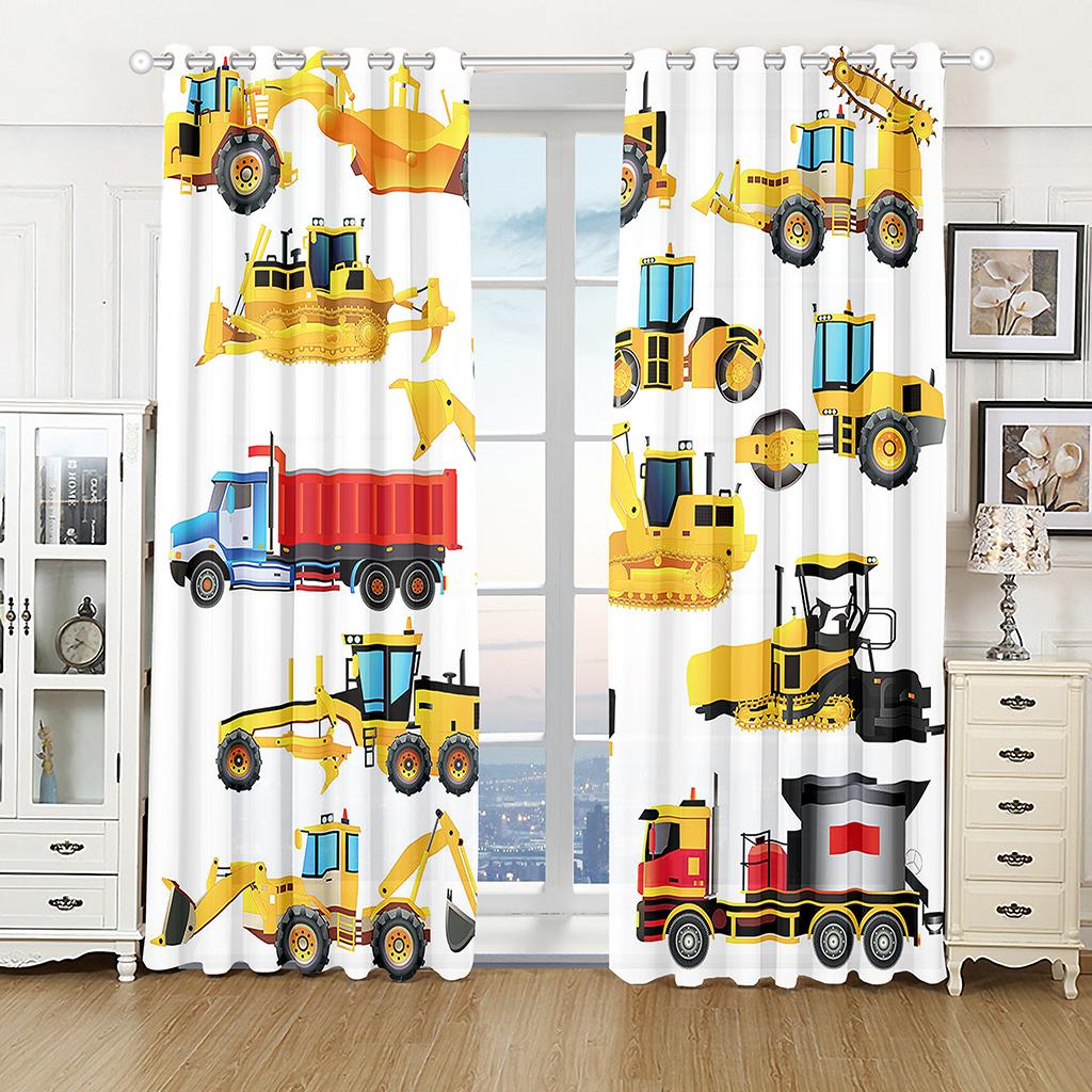 

3D Мультяшный Трактор Грузовик Экскаватор Бульдозер Детские Шторы Жалюзи для Комнаты Мальчика Кухонные Окна Декор Шторы 2 Панели 50W130H(CM)X2PCS&HooK