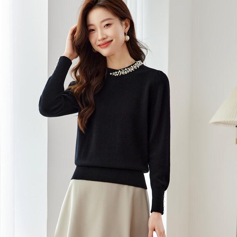 Srcr Women's Beaded 100% Wool Short Knit Sweater