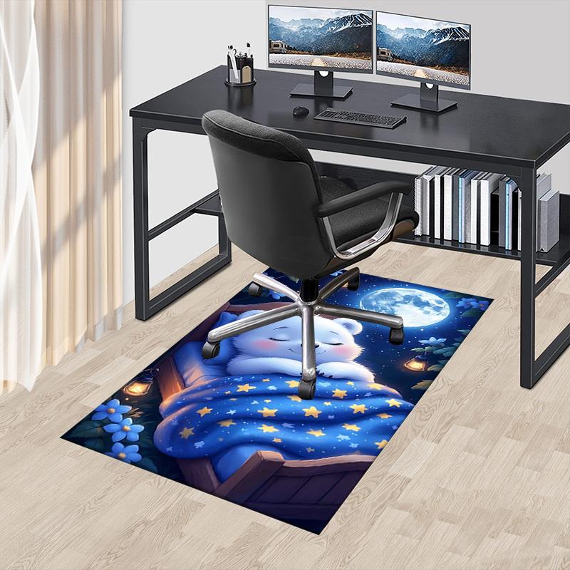 1 Stück Bär, Nacht Rutschfester Bodenteppich Kompatibel für Büro & Wohnzimmer & Schlafzimmer & Esszimmer - Flach - Webmaschine-S0348