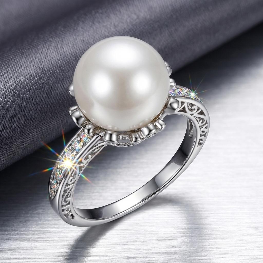 New Design Simple Retro Imitation Pearl Rings for Women Micro Paved Zircon Brass Finger Ring Wedding Party Light Luxury Jewelry