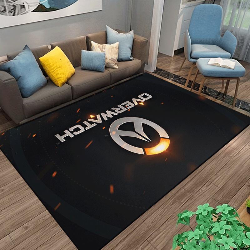 Overwatch logo printed flannel carpet, non-slip, suitable for bedroom, living room, and children's room decoration