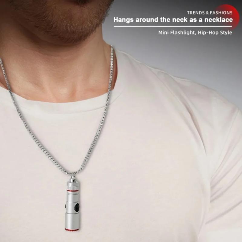 Multifunctional Mini Necklace LED Flashlight Pocket Aluminum Alloy Small Torch Type-C Rechargeable Emergency Lighting Torch