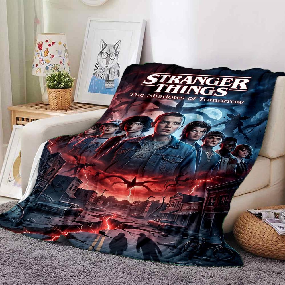 1pc Stranger Things Shadows Tomorrow Flannel Blanket,Ultra Soft Warm Plush Throw for Home Bedroom Bed Sofa Cover Camping Picnic Gift Y72432