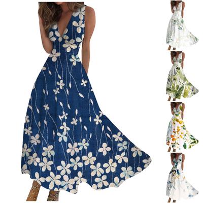 Women's Long Dress Maxi Dress Casual Dress Summer Casual Sleeveless V Neck Boho Waist Retraction Printed Dress