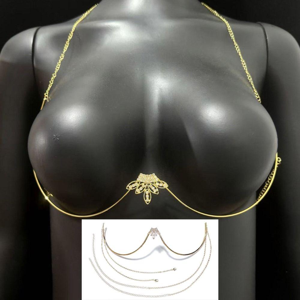 Lingerie Chest Bracket Chain Zircon Leaf Bikini Crystal Chain Rhinestone Breast Chain  Women