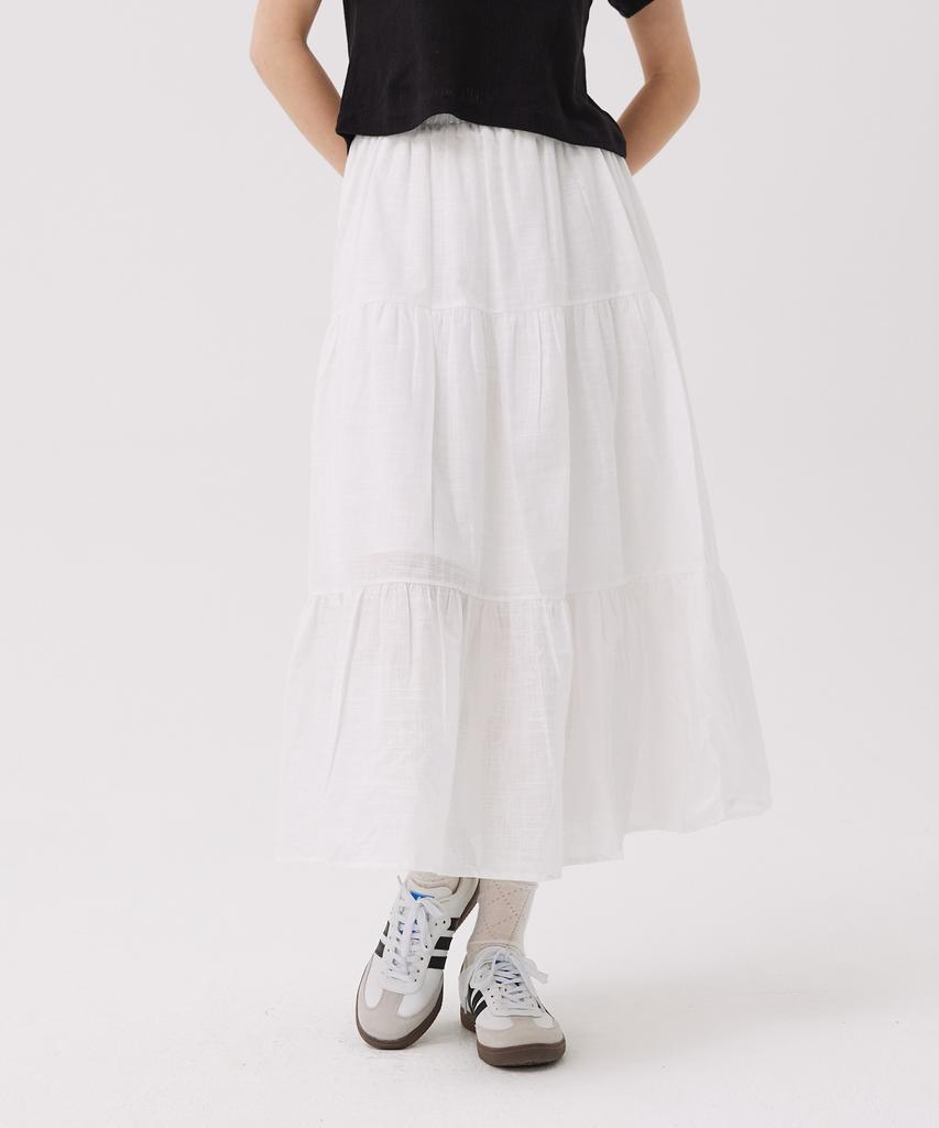 AWESOME STUDIO Cotton Tiered Long Skirt White