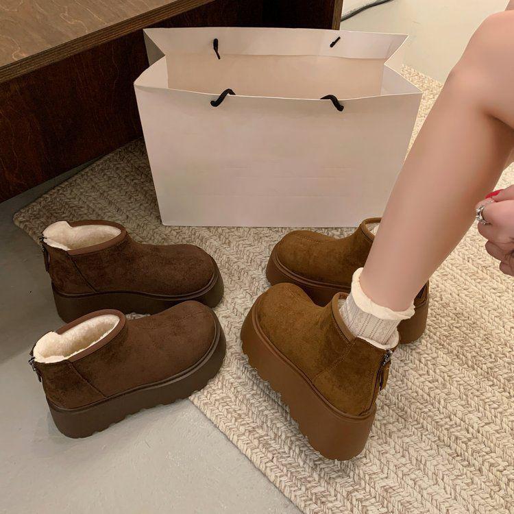 Height increase ugly cute bread shoes velvet warm short boots snow boots fashion short boots women's winter new cotton shoes thick sole
