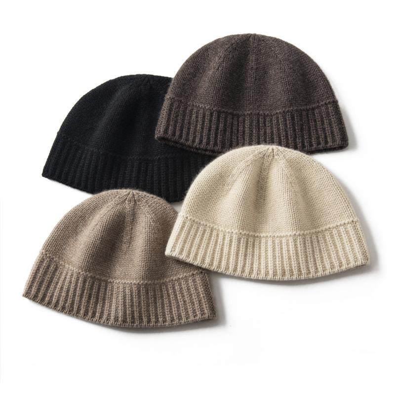 Autumn and Winter New Cashmere Knitted Hat Solid Color Versatile Thickened Melon Fur Hat Thermal Ear Protection Headgear Basin Hat County Face Small