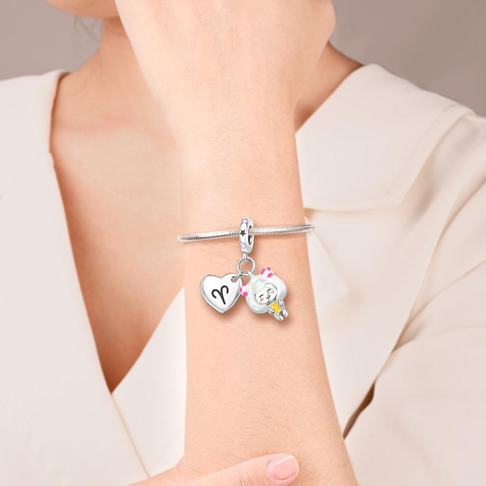 Lovely Copper 12 Zodiac Signs&Badge Combination Charm Fit Diy Brand Bracelet Birthday Wishes And Lucky Jewelry