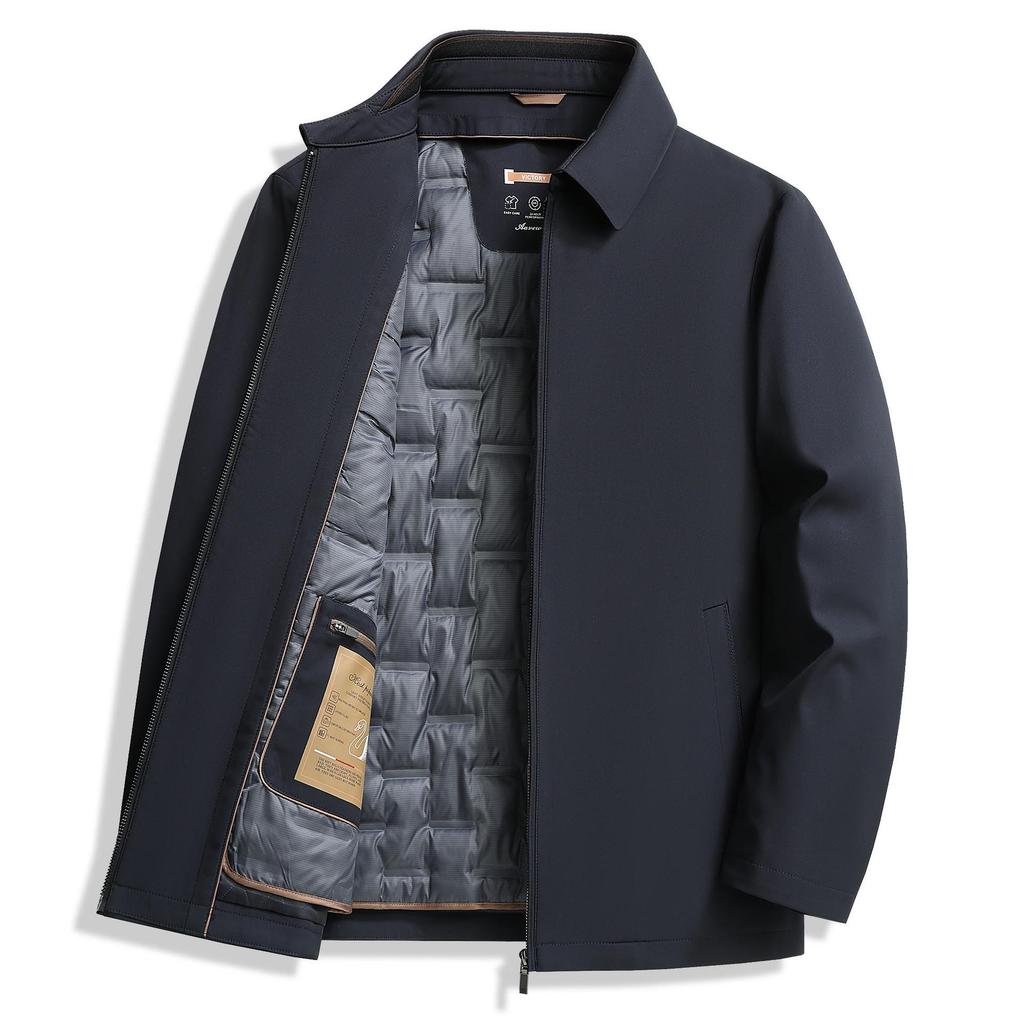 Men's Winter Lightweight White Duck Down Lapel Jacket - Middle-aged Business Luxury Outerwear