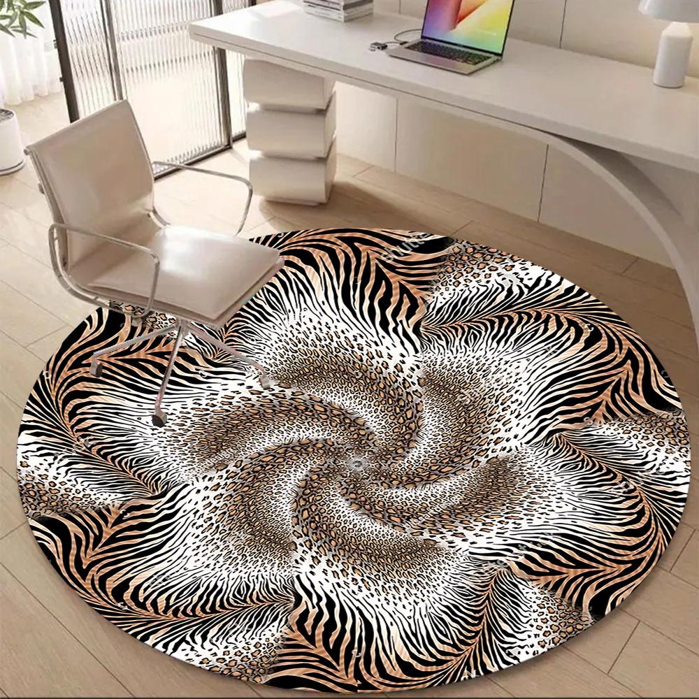 1pc Zebra Print Animal Office Round Area Rug, Indoor Mat Suitable ForOffice, Under Office Chairs Bedroom Living Room Home Decor, Room Deco q085