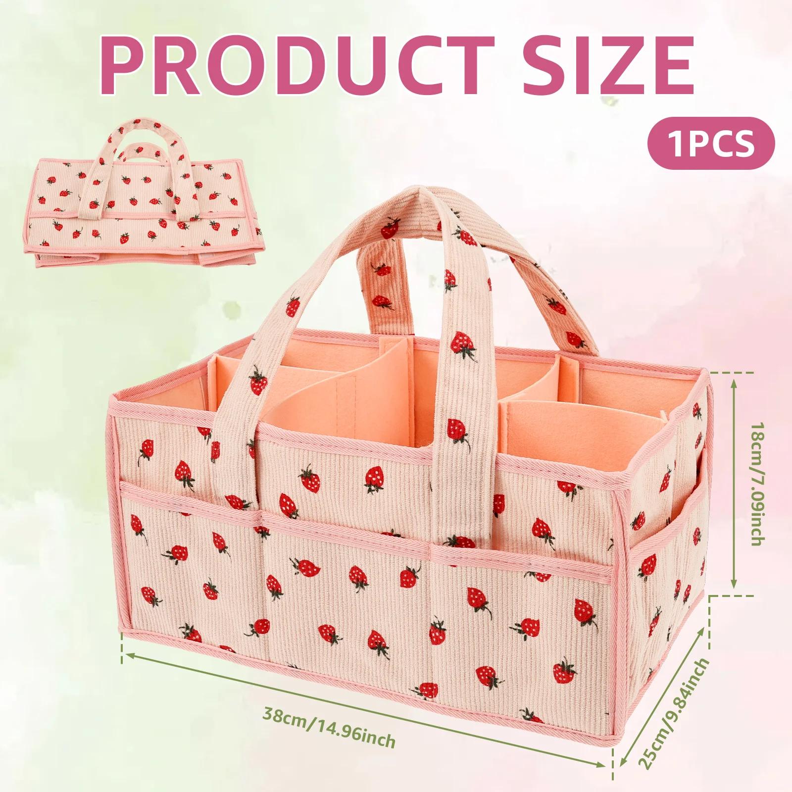 

Baby Diaper Caddy Bag Portable Nappy Caddy Storage Basket with Handle Multi Compartment Nursery Storage Basket for Newborn рожевий