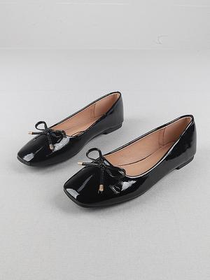 Chaussures Mode Femme Confortables Et Élégantes Nœud Papillon Bout Carré Chaussures Femme Bouche Peu Profonde Ballerines en Cuir Verni Modis Butterfl