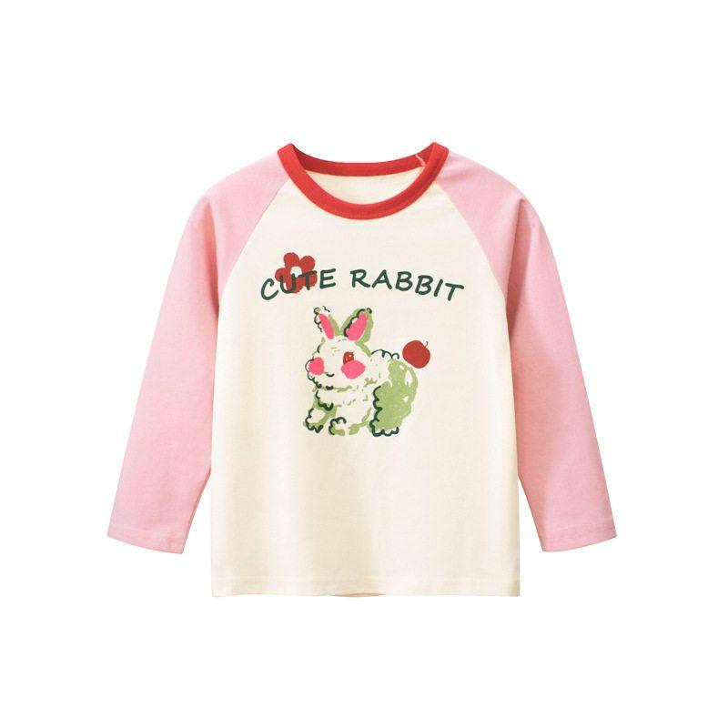 27home Spring and Autumn Long-Sleeved Bunny Contrast Color Children s Clothing Apricot 120 cm